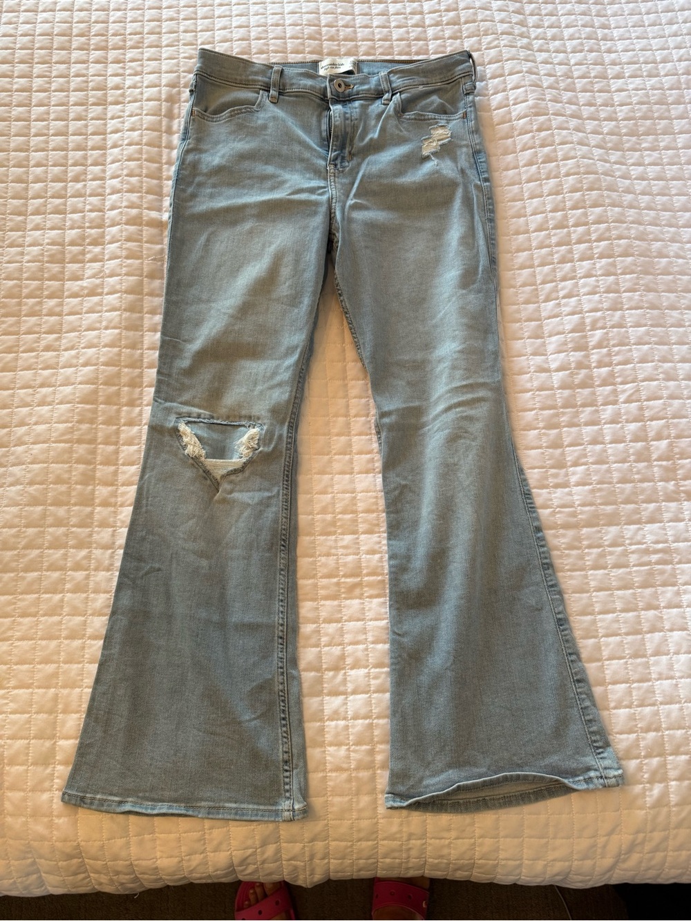 abercrombie kids Light Blue Distressed Flare Jeans